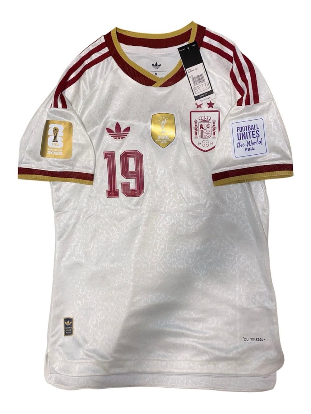 Lamine Yamal Spain Adidas Men’s Medium Away Slim Fit Brand New 2 Stars White Red